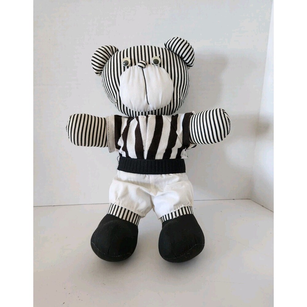 Vintage 15" Teddy Bear Googly Eyes White/Black Striped with Outfit Carnival Type